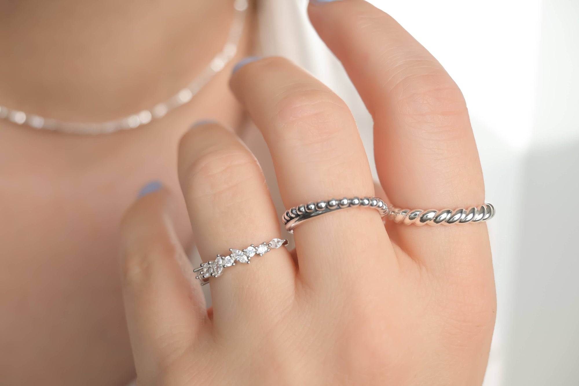 925 Silver Open Rings - Diamond Ring - Croissant Ring