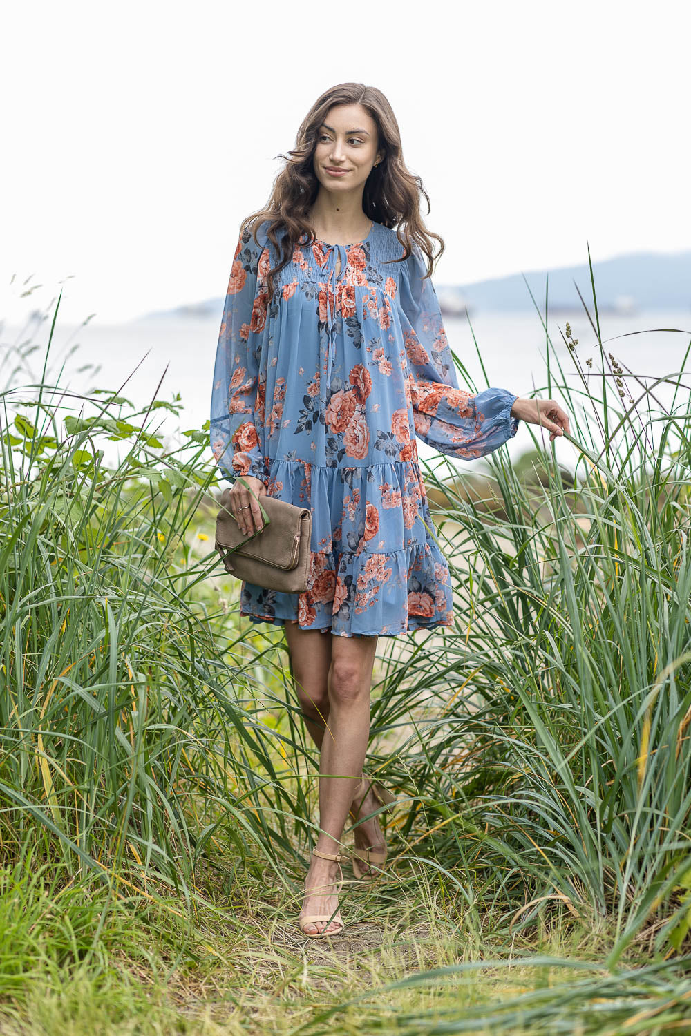 Green and store blue floral dress