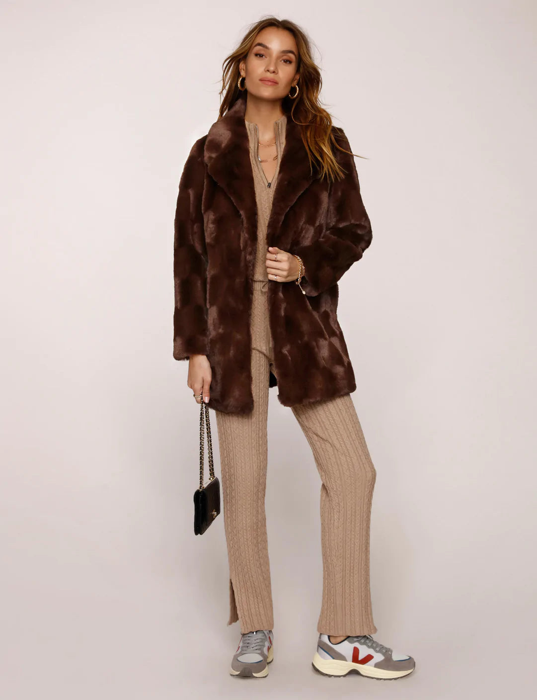 Topshop Faux Fur Coat In Chocolate-Brown for Women
